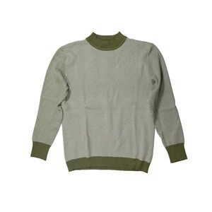 OXKNIT Men's Olive Green Chevron Mock Neck Sweater Retro 70s Style - Size Large